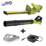 Sun Joe 24V-HT18-TB-LTE Garden Combo Kit w/ 24V* 2.0-Ah Batteries + Charger | Hedge Trimmer | Turbine Blower