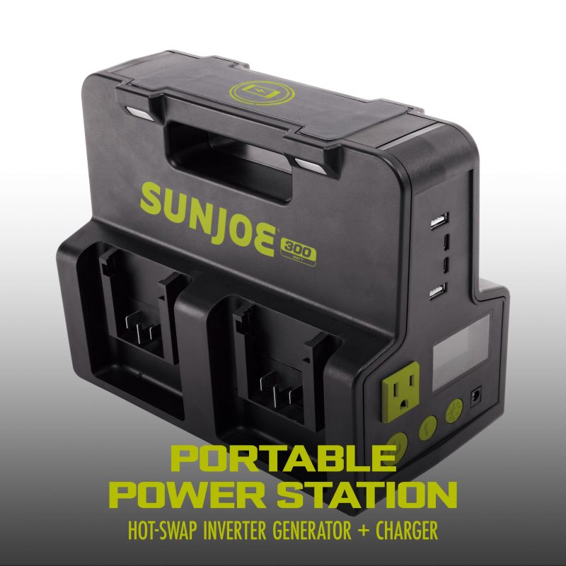 Sun Joe CERTIFIED AUTHENTIC 24V-300WI 24-Volt IONMAX Cordless Hot-Swap Powered Inverter Generator Power Station | W/ AC Adapter, AC Receptacle, 2x USB Type A, 2x USB Type C, LED Spotlight, Wireless Phone Charger | 320-Watt - 图片 4