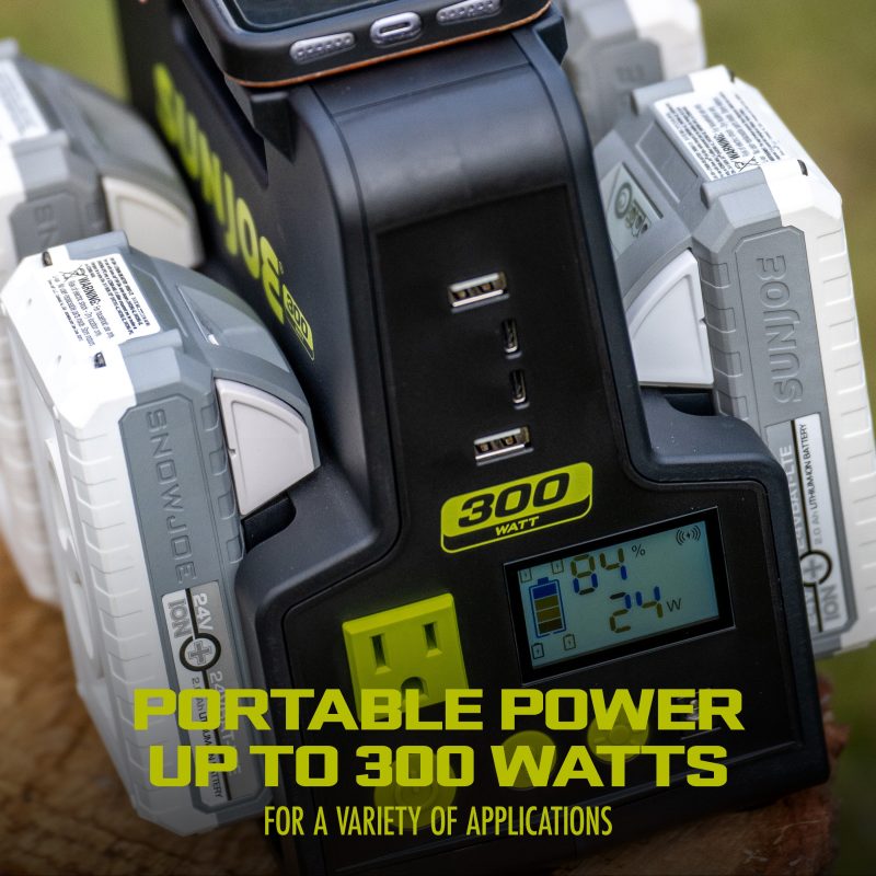 Sun Joe 24V-300WI-2AMP-KIT 24-Volt Cordless Powered Inverter Generator Power Station | W/ 2 x 2.0-Ah Batteries - 图片 9