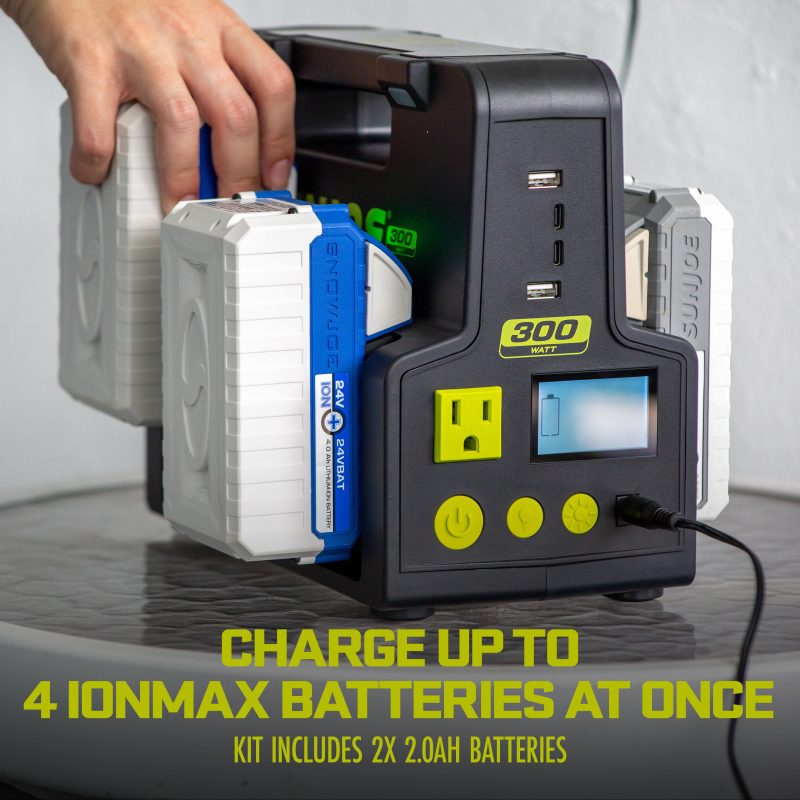 Sun Joe CERTIFIED AUTHENTIC 24V-300WI 24-Volt IONMAX Cordless Hot-Swap Powered Inverter Generator Power Station | W/ AC Adapter, AC Receptacle, 2x USB Type A, 2x USB Type C, LED Spotlight, Wireless Phone Charger | 320-Watt - 图片 10