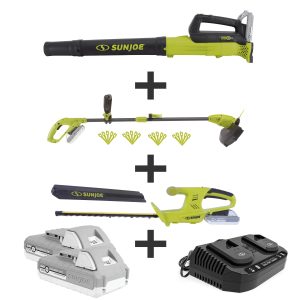 Sun Joe 24V-GT3MAX-LTE 24-Volt* IONMAX Cordless Garden Combo Kit | Leaf Blower | Grass Trimmer | Hedge Trimmer | W/ 2 x 2.0-Ah Batteries + Charger