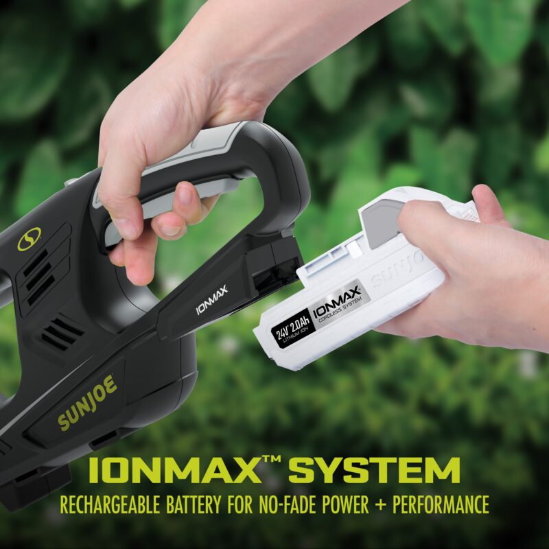 Sun Joe 24V-HT18-LTE 24-Volt* IONMAX Cordless Handheld Hedge Trimmer | 18-inch | W/ 2.0-Ah Battery + Charger - 图片 7