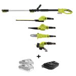 Sun Joe 24V-MTWP4-LTE 24-Volt Cordless Interchangeable Multi-Tool | Leaf Blower + Hedger + Trimmer + Chainsaw | W/ 2 x 2.0-Ah Batteries + Charger