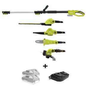 Sun Joe 24V-MTWP4-LTE 24-Volt Cordless Interchangeable Multi-Tool | Leaf Blower + Hedger + Trimmer + Chainsaw | W/ 2 x 2.0-Ah Batteries + Charger