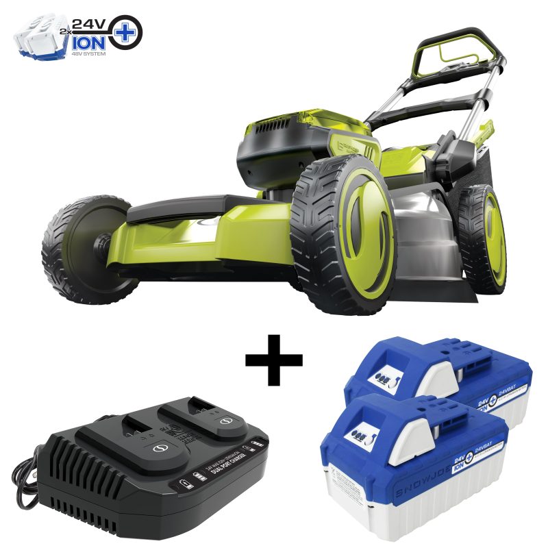 Sun Joe 24V-X2-21LMSP 48-Volt* IONMAX Cordless Self-Propelled Lawn Mower | 20-inch | 7-Position | Collection Bag | Mulching Plug | W/ 2 x 4.0-Ah Batteries + Charger