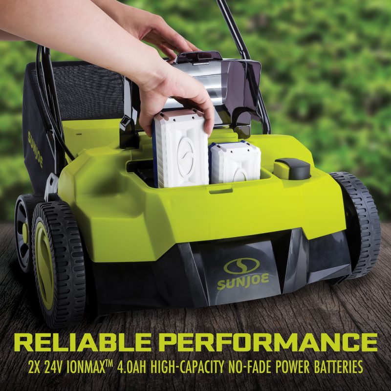 Sun Joe 24V-X2-DTS15 48-Volt* IONMAX Cordless Scarifier + Dethatcher | 5-Depth Positions | 15-inch | Brushless Motor | W/ 2 x 4.0-Ah Batteries + Charger - 图片 4