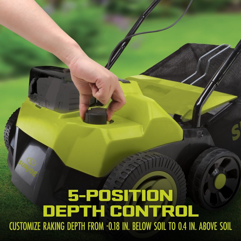 Sun Joe 24V-X2-DTS15 48-Volt* IONMAX Cordless Scarifier + Dethatcher | 5-Depth Positions | 15-inch | Brushless Motor | W/ 2 x 4.0-Ah Batteries + Charger - 图片 6