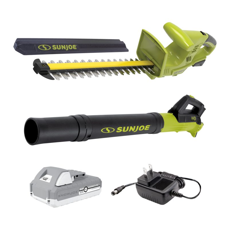 Sun Joe 24V-HT18-TB-LTE Garden Combo Kit w/ 24V* 2.0-Ah Batteries + Charger | Hedge Trimmer | Turbine Blower - 图片 2