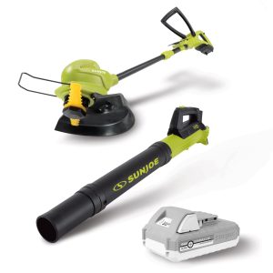 Sun Joe 24-Volt* IONMAX Cordless Leaf Blower + Grass Trimmer Bundle | 100-MPH Air Speed | 10-inch Trimmer | W/ 2.0-Ah Battery + Charger
