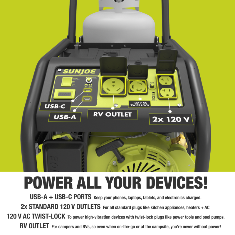 Power Joe SJG4100LP-TV1 Portable Propane Generator | Push-Button Electric + Recoil Start | Power Cooling System | 4100 Starting Watt | 3300 Running Watt | W/ Cover, Extension Cord, Magnetic DipStick, 24V 2.0-Ah Battery and Charger - 图片 10