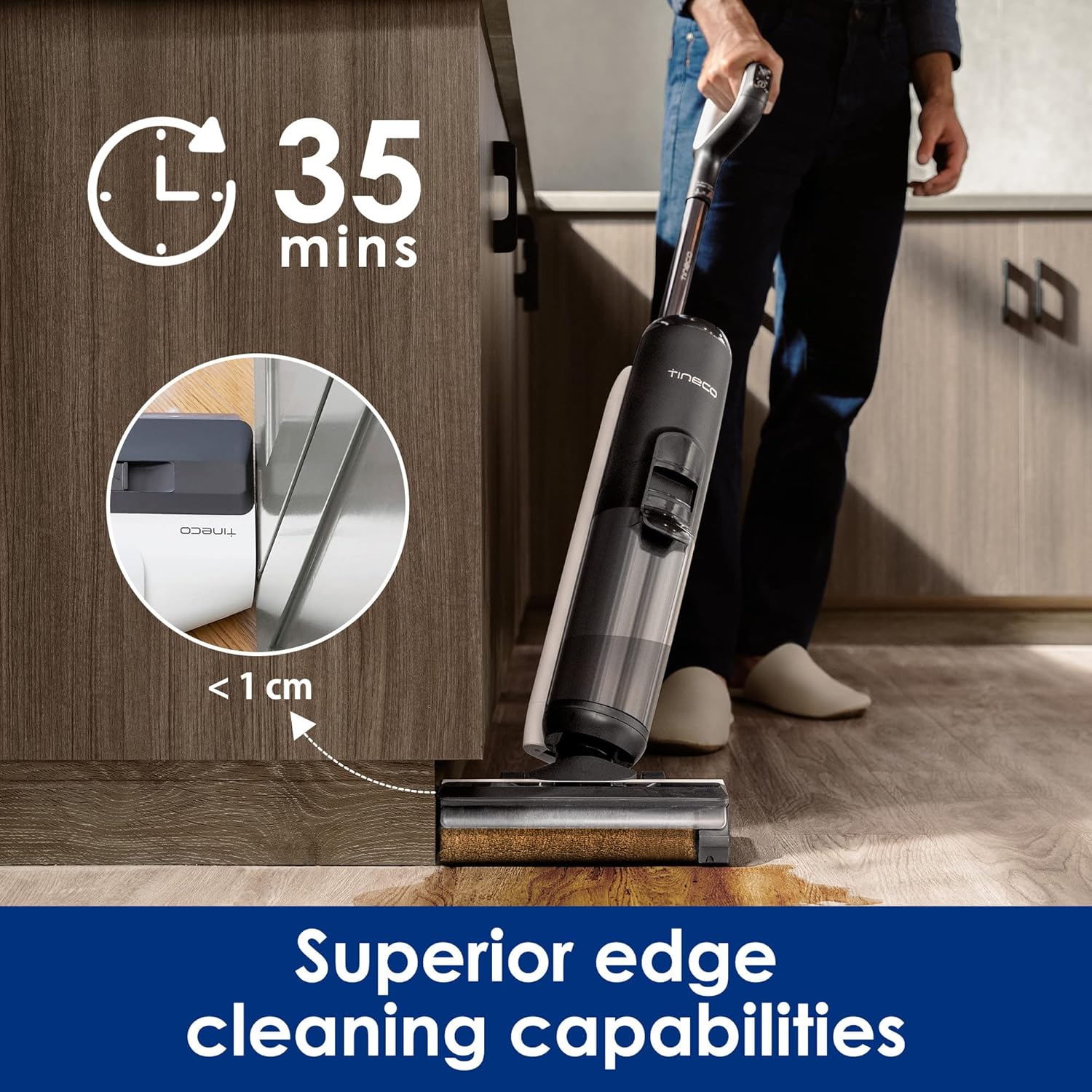 Tineoc Floor ONE S5 Smart Cordless Wet Dry Vacuum Cleaner and Mop for Hard Floors, Digital Display, Long Run Time, Great for Sticky Messes and Pet Hair, Space-Saving Design, Blue