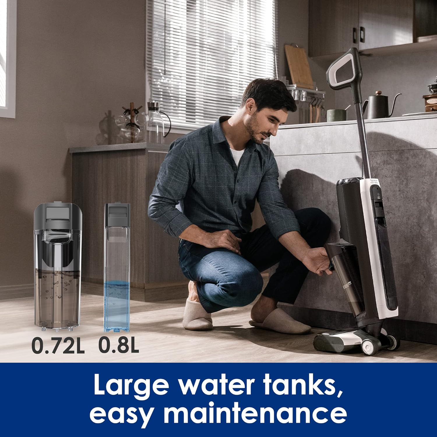 Tineoc Floor ONE S5 Smart Cordless Wet Dry Vacuum Cleaner and Mop for Hard Floors, Digital Display, Long Run Time, Great for Sticky Messes and Pet Hair, Space-Saving Design, Blue - Image 8