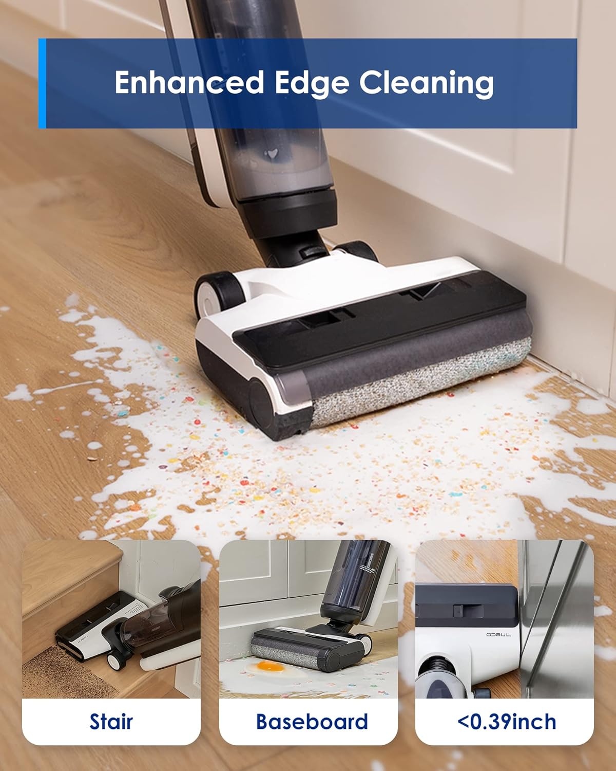 Tineoc Floor ONE S5 Smart Cordless Wet Dry Vacuum Cleaner and Mop for Hard Floors, Digital Display, Long Run Time, Great for Sticky Messes and Pet Hair, Space-Saving Design, Blue - Image 4