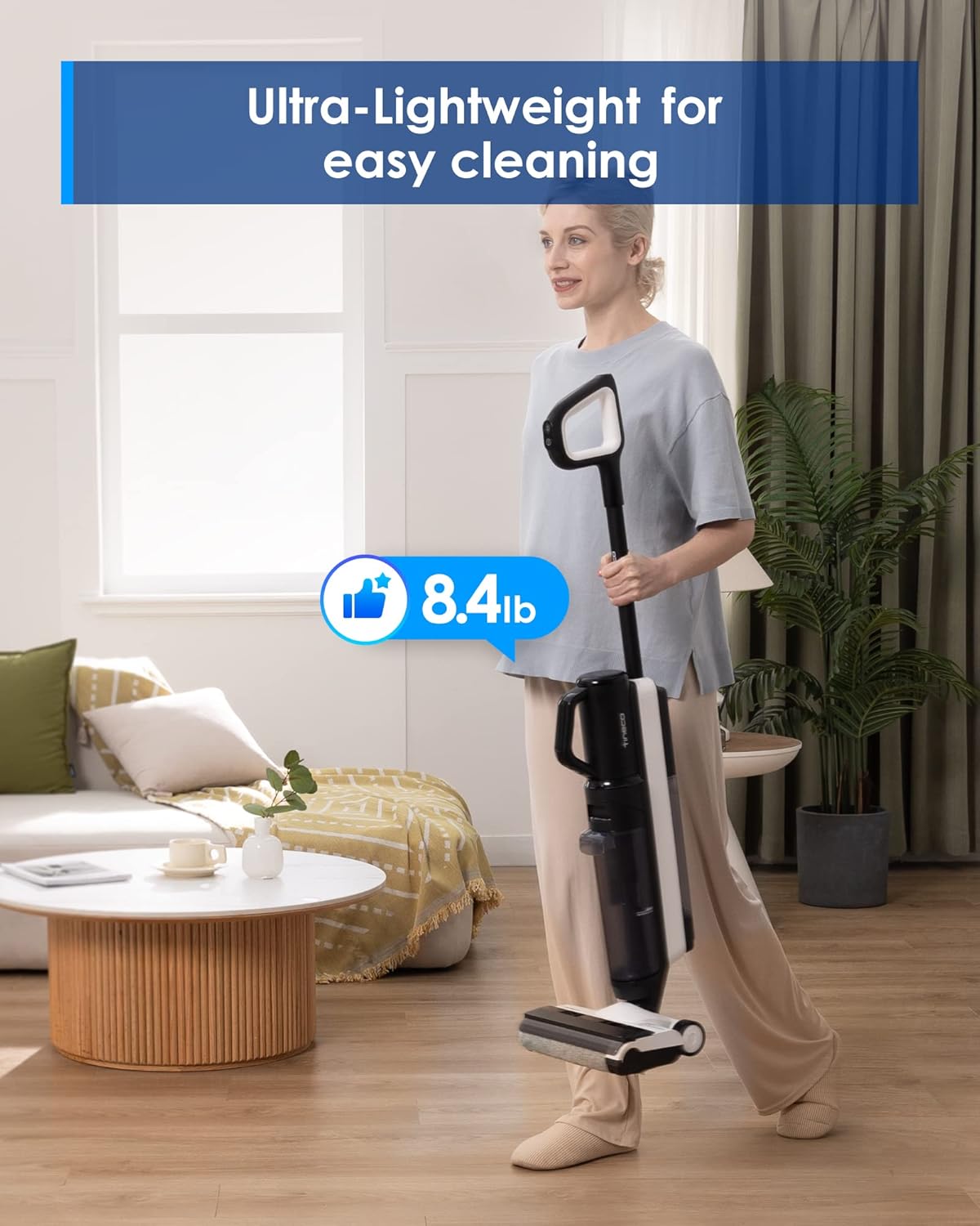 Tineoc Floor ONE S5 Smart Cordless Wet Dry Vacuum Cleaner and Mop for Hard Floors, Digital Display, Long Run Time, Great for Sticky Messes and Pet Hair, Space-Saving Design, Blue - Image 7