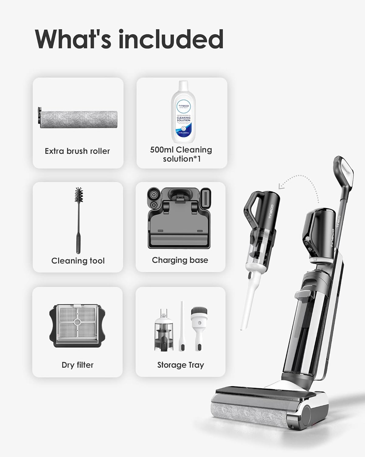 Tineoc Floor ONE S5 Smart Cordless Wet Dry Vacuum Cleaner and Mop for Hard Floors, Digital Display, Long Run Time, Great for Sticky Messes and Pet Hair, Space-Saving Design, Blue - Image 10
